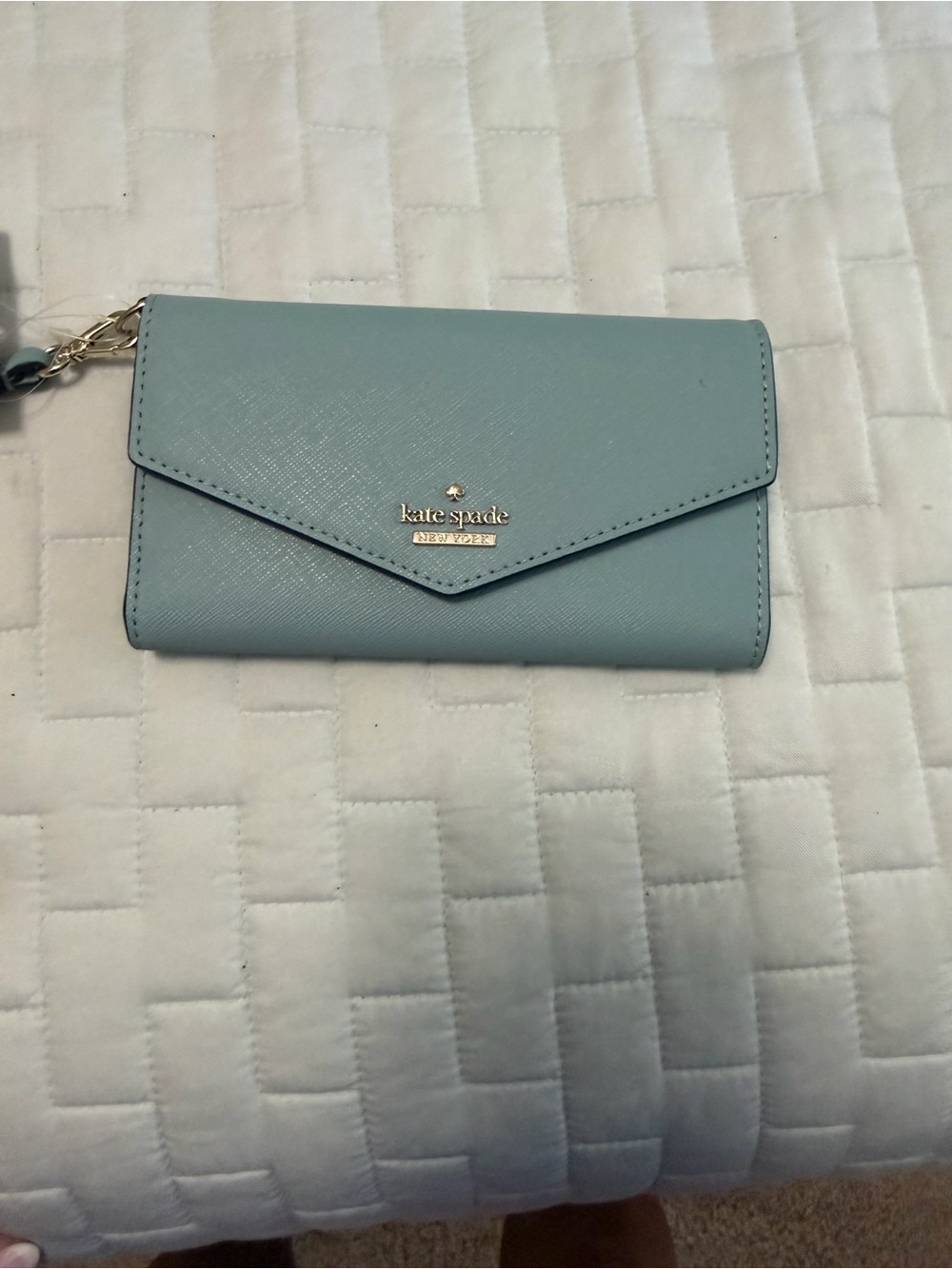 kate spade powder blue envelope wallet with gold logo